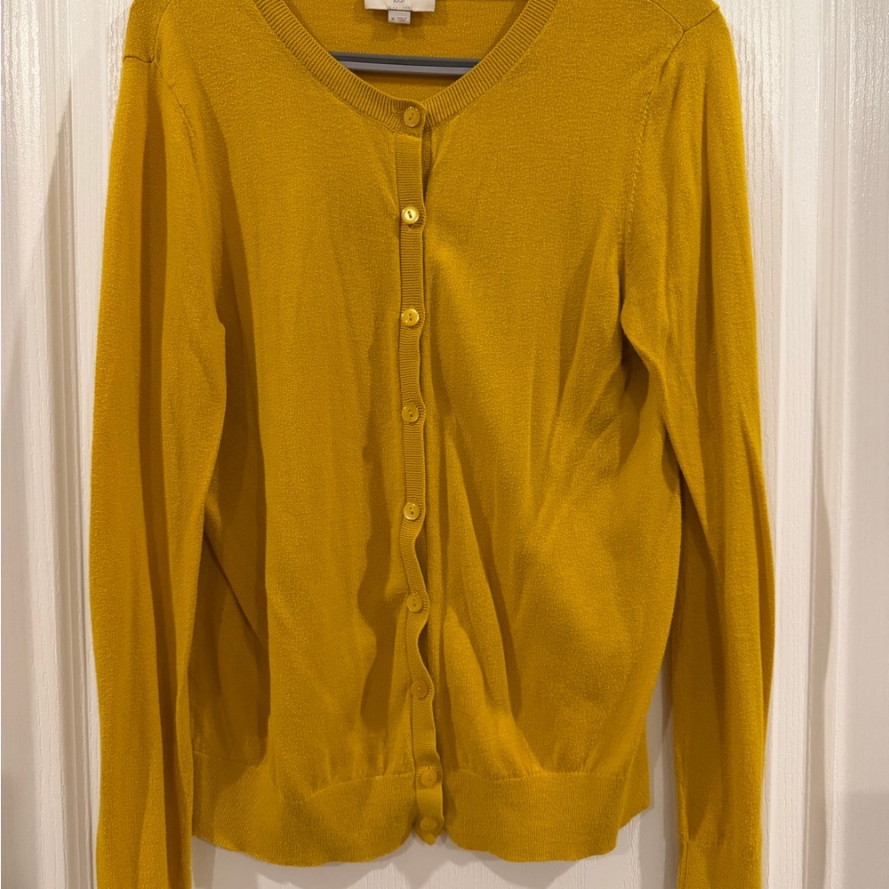 LOFT Mustard Button-Front Cardigan